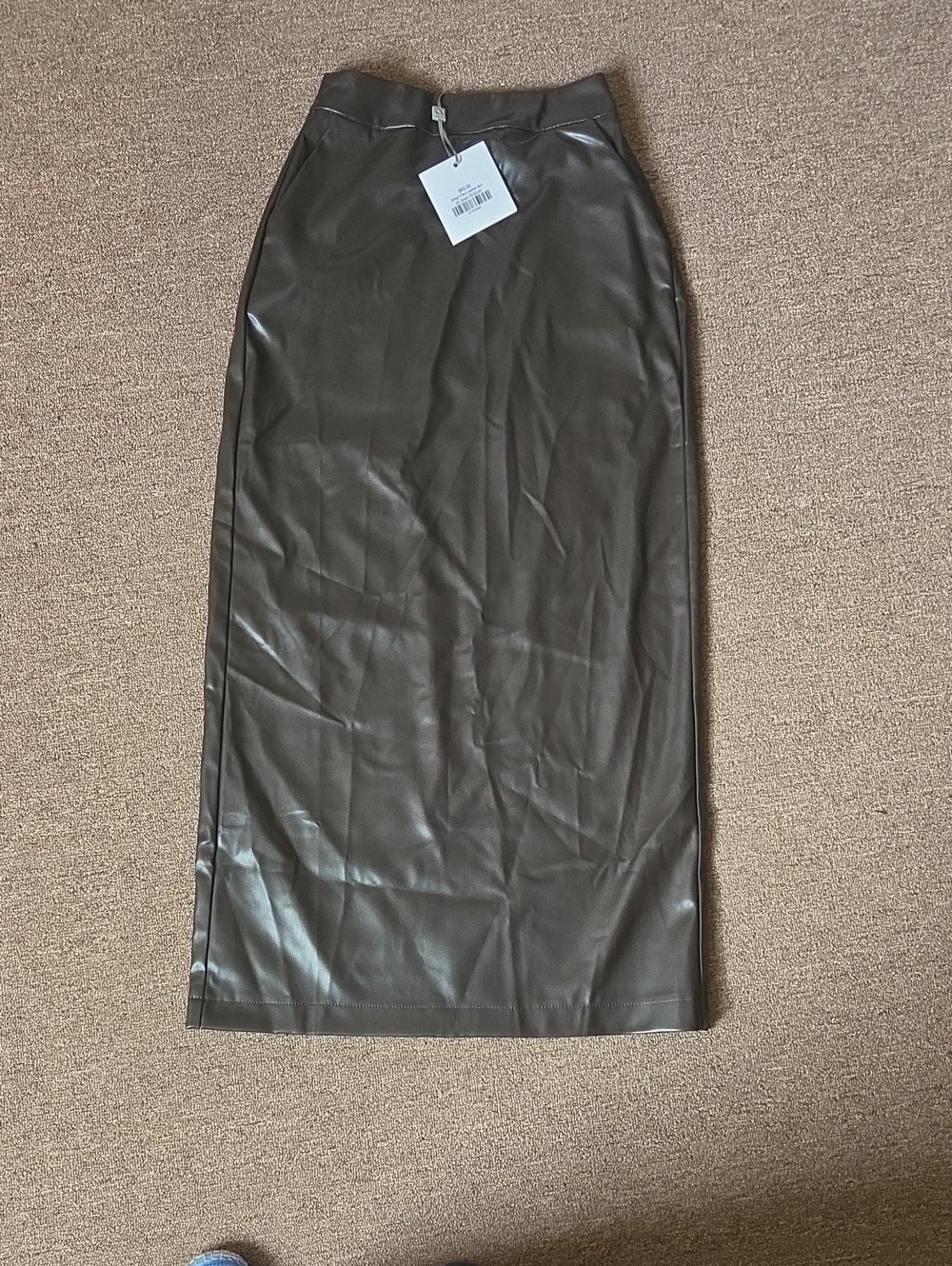 Faux Leather Pencil Midi Skirt in Brown